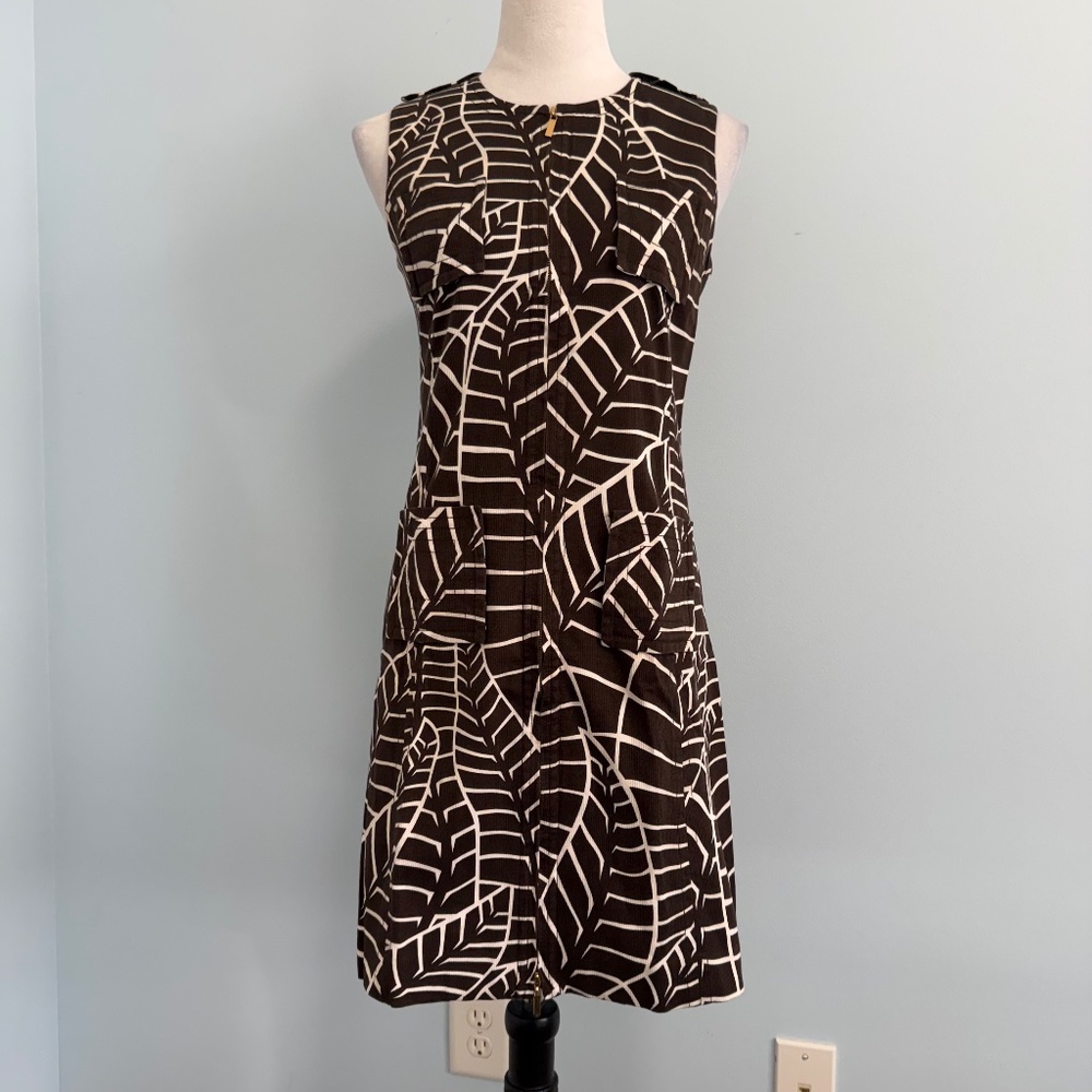 Tory Burch Sleeveless Front Zipper Brown Cotton Dress Size 4